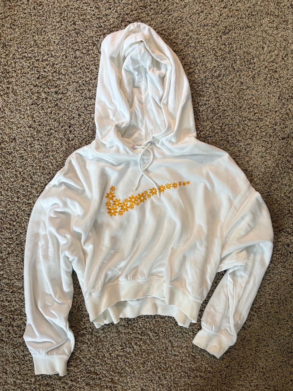 Nike Cropped Crewneck Hoodie with Yellow Floral Swoosh